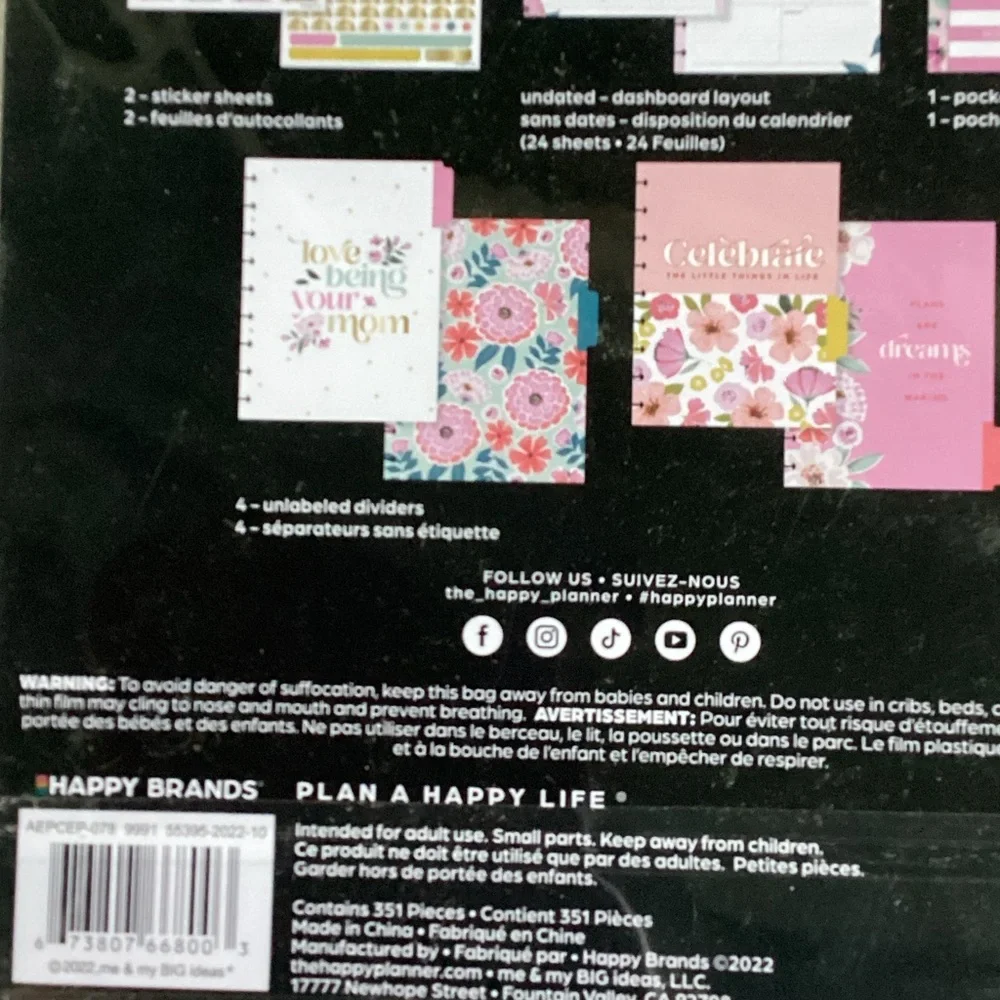 Happy Planner White Pink Mint Gold Floral Undated Classic Planner